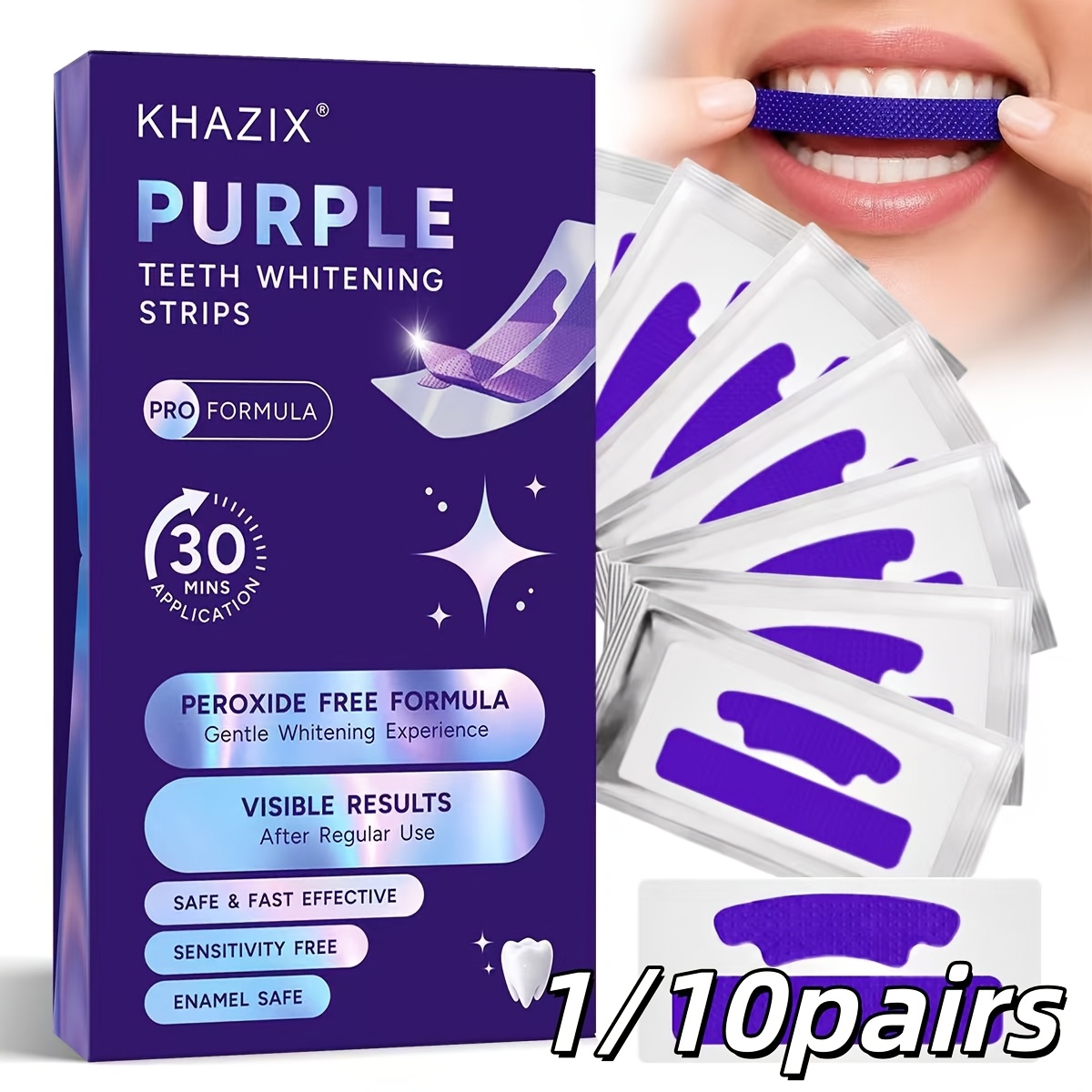 Teeth Whitening Street - 1/10 çift Mor Diş Beyazlatma Şeritleri,